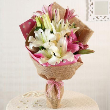 Pink & White Oriental Lilies Bunch