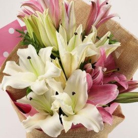 Pink & White Oriental Lilies Bunch