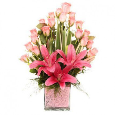 Pink Flowers Vase Arrangement