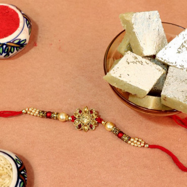 Pretty Floral Rakhi With Kaju Katli