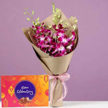 Purple Orchids Bouquet Cadbury Celebrations