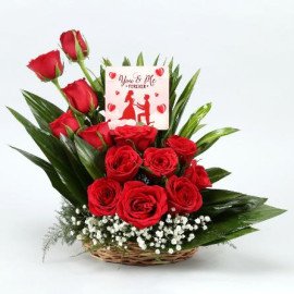 Red Roses Arrangement With You Me Forever Table Top