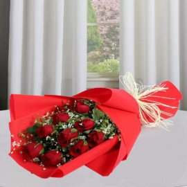 Romantic 10 Red Roses Bunch