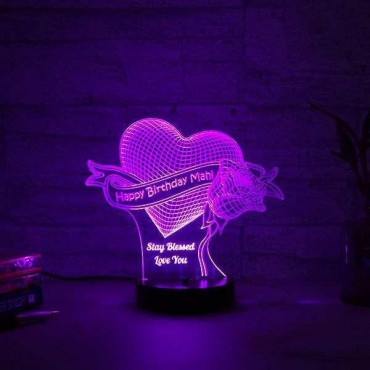 Rose with Heart Led Lamp