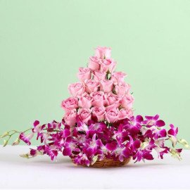 Roses And Orchids Basket Arrangement