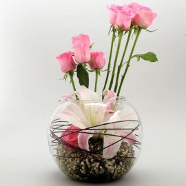 Roses and Lilies Vase Arrangement