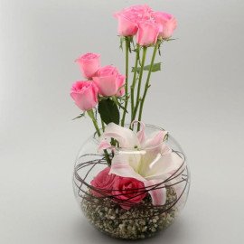 Roses and Lilies Vase Arrangement