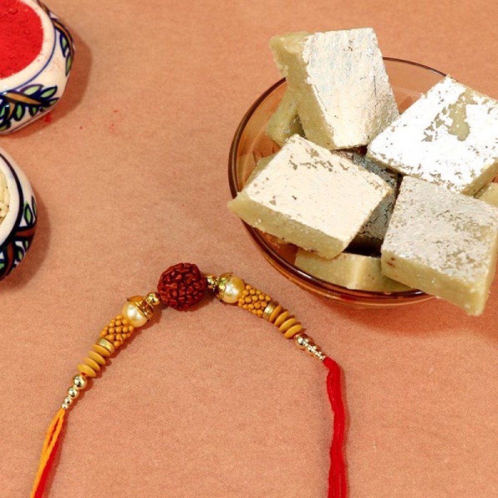 Rudraksha Rakhi with Kaju Katli