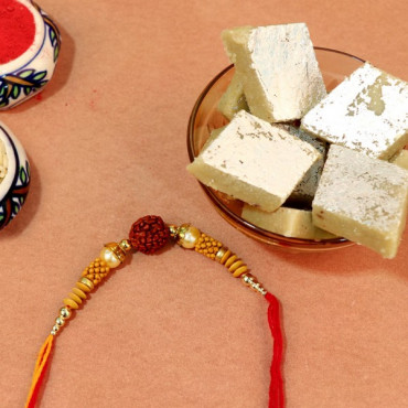 Rudraksha Rakhi with Kaju Katli