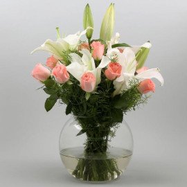 Serene Mixed Flowers Arrangement In Vase