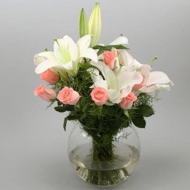 Serene Mixed Flowers Arrangement In Vase