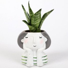 Set Of 3 Green Plants In Cute Girl Pots