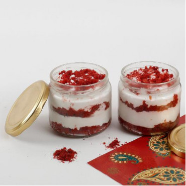 Set of 2 Flaming Red Velvet Jar Cake