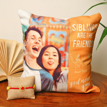 Sibling customised cushion n rakhi