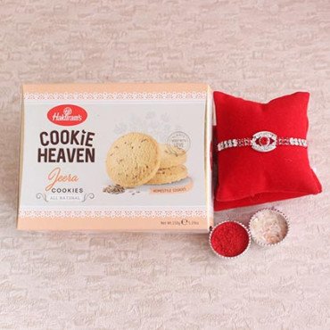 Silver Rakhi with Haldiram Coconut Cookies