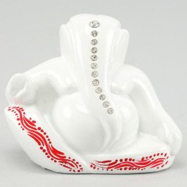 Syngonium Plant White Resting Ganesha Idol
