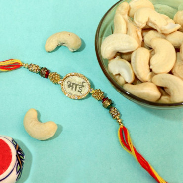 Trendy Bhai Gold Rakhi with Cashews