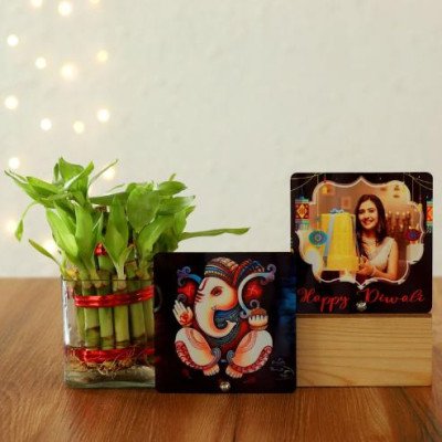 Two Layer Bamboo Plant Table Top Combo Hand Delive..