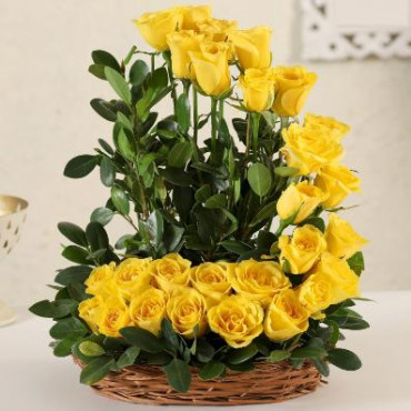 Yellow Roses Basket Arrangement