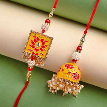 Yellow Metal Rakhi Duo