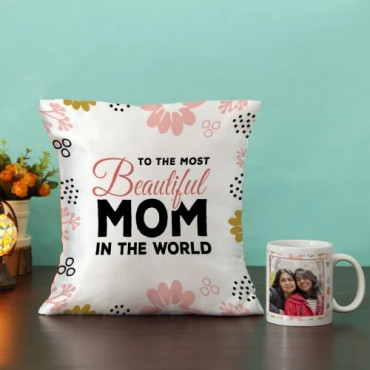 Personalized Mug with Cushion Hamper for Mom