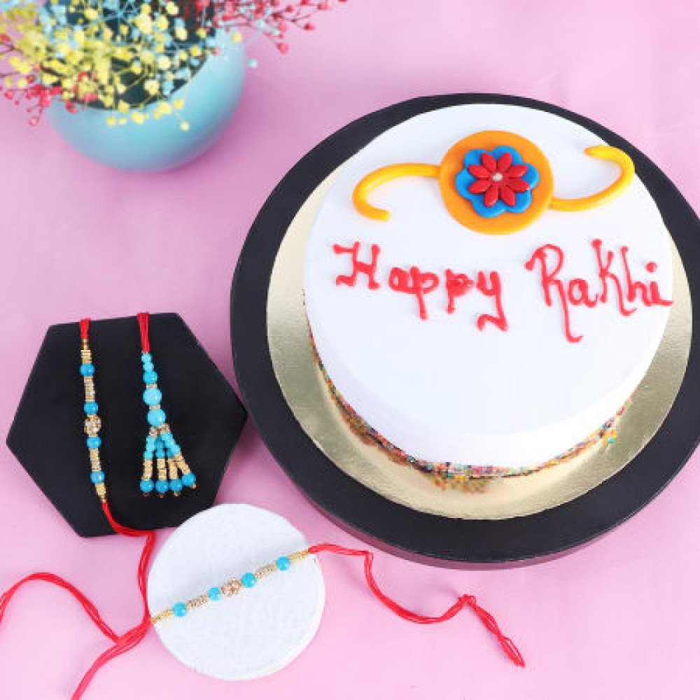 Family Rakhi Set Of 3 With Butterscotch Cake (Half kg)