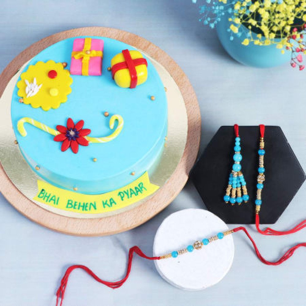 Family Rakhi Set Of 3 With Chocolate Cake (Half kg)