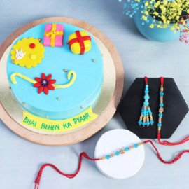 Family Rakhi Set Of 3 With Chocolate Cake (Half kg)