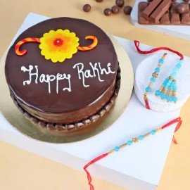 Family Rakhi Set Of 3 With Chocolate Truffle Cake (Half kg)
