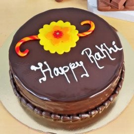 Family Rakhi Set Of 3 With Chocolate Truffle Cake (Half kg)