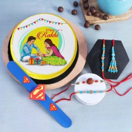 Family Rakhi Set Of 5 With Happy Rakhi Special Poster Cake (Half kg)