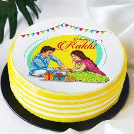 Family Rakhi Set Of 5 With Happy Rakhi Special Poster Cake (Half kg)