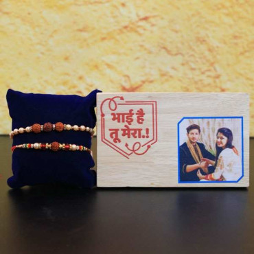 Rudraksha Rakhi with Personalised Wooden plaques