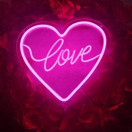 Love Heart Neon LED Pink Light USB Valentine's Gift Home Décor