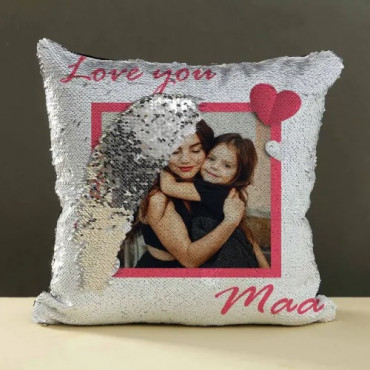 Personalized Silver Sequin Cushion for Mom
