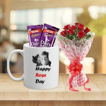 Rose Day mug with 2 choclate and 10 roses bouquet