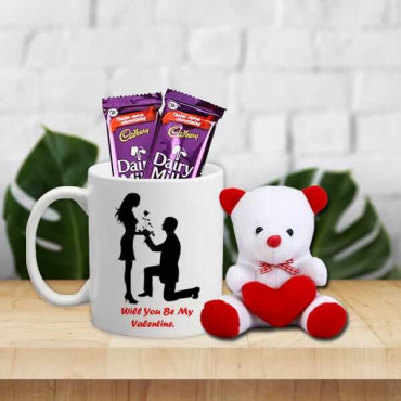 Valantine day Mug with one Teddy and 2 Choclate